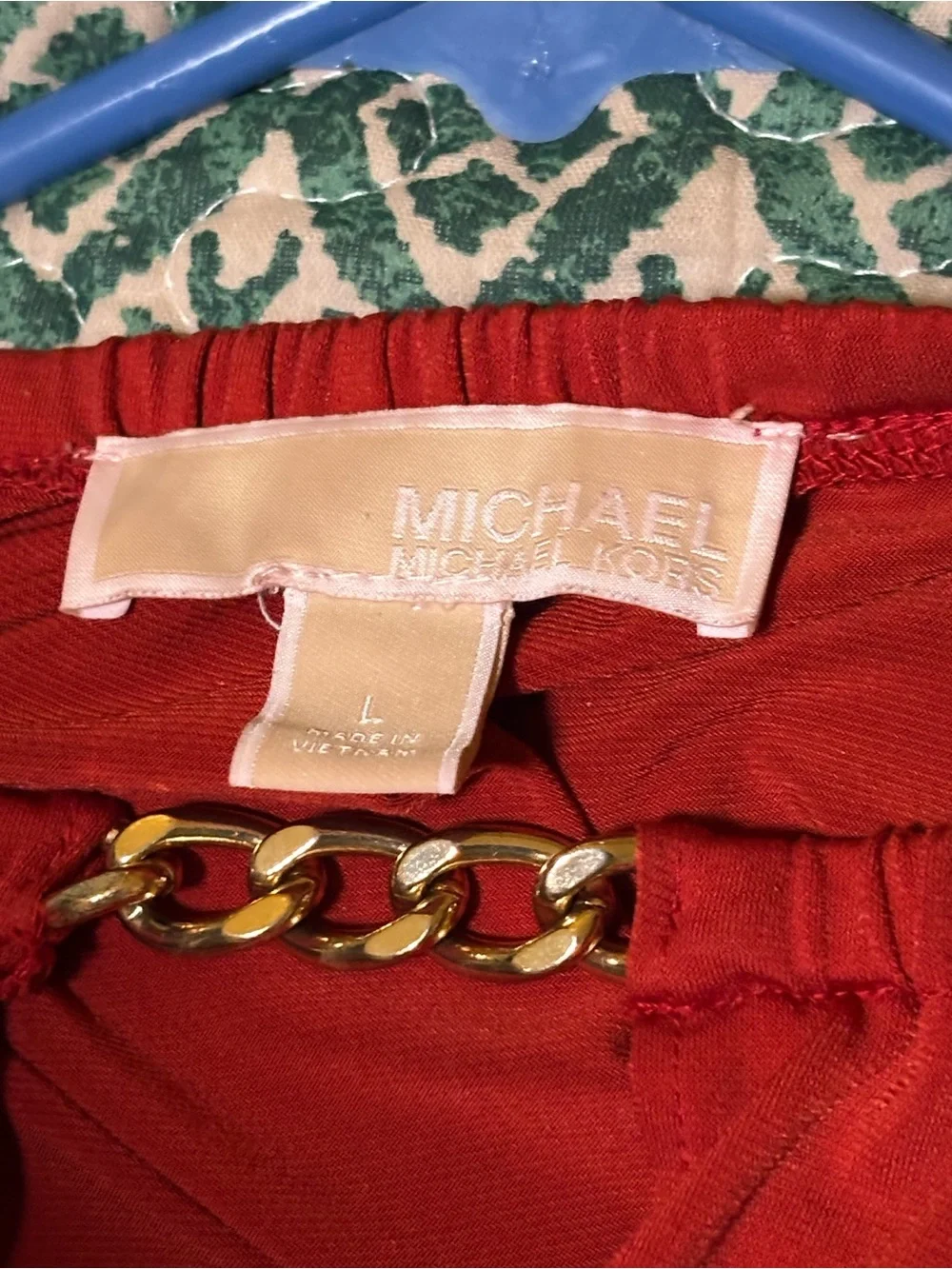 Michael Kors Red Long Sleeve Top with Gold Chain Accent